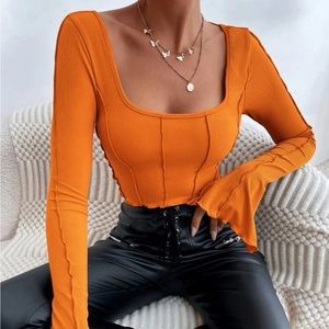 shein tie back lettuce trim crop top 2 PACK neon orange lime green XS polyester